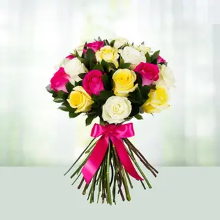 Send Flowers Bouquet 24 Pink White Roses Gift Online in India