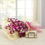Send 10 Purple Orchids Flowers Bouquet with Ferrero Rocher Gift Online in India
