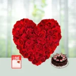 Send 100 Red Roses Flowers Bouquet with 1Kg Black Forest Cake Gift Online in India