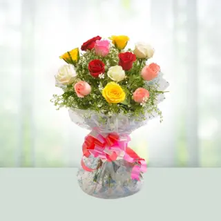 Send Flowers Bouquet 10 Red Yellow Rose Gift Online in India