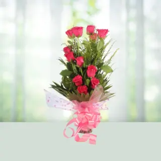 Send Flowers Bouquet 12 Pink Roses Gift Online in India