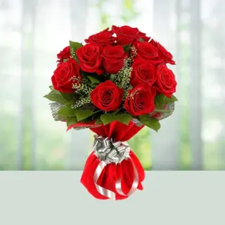 Send Flowers Bouquet 12 Red Roses Gift Online in India