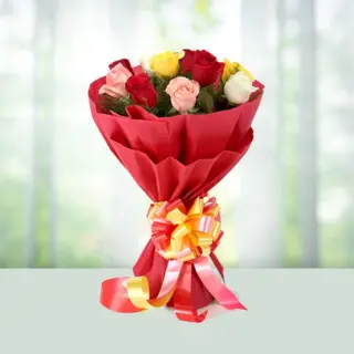 Send Flowers Bouquet 10 Mix Roses Gift Online in India
