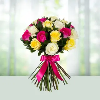 Send Flowers Bouquet 25 Mix Roses Gift Online in India