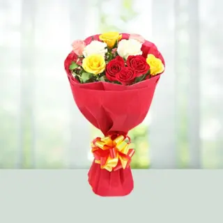 Send Flowers Bouquet 10 Mix Roses Gift Online in India