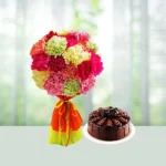 Send 12 Mix Carnations Flower Bouquet with Half Kg Black Forest Cake Gift Online in India