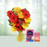Send 12 Mix Gerbera Flowers Bouquets with Small Cadbury Celebration Gift Online in India