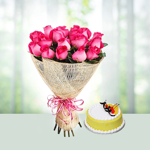 12-pink-roses-half-kg-pineapple-cake-flowershopindia