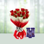 Send 12 Red Roses Flowers Bouquet with Assorted Cadbury Chocolates Gift Online in India