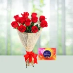 Send 12 Red Roses Flowers Bouquet with Small Cadbury Celebration Gift Online in India