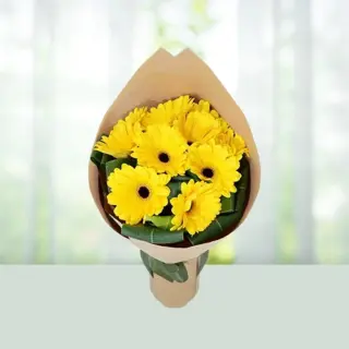 Send Flowers Bouquet 8 Yellow Colour Gerberas Gift Online in India