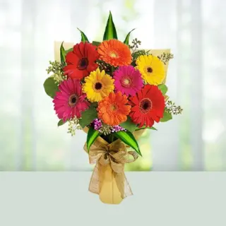 Send Flowers Bouquet 8 Mix Colour Gerberas Gift Online in India
