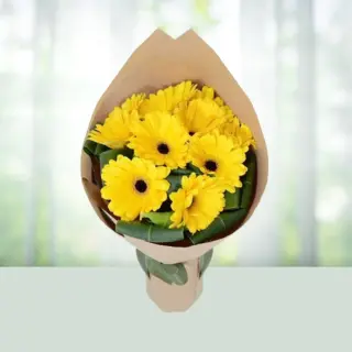 Send Flowers Bouquet 12 Yellow Colour Gerberas Gift Online in India