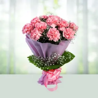 Send Flowers Bouquet 12 Pink Colour Carnations Gift Online in India