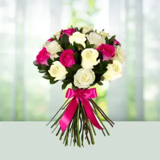 Send Flowers Bouquet 12 White Or Pink Roses Gift Online in India