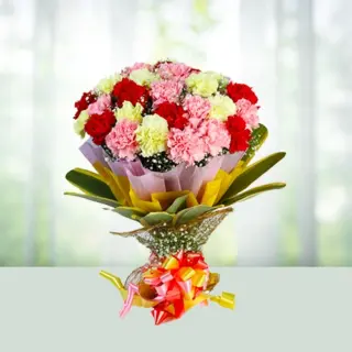 Send Flowers Bouquet 12 Mix Colour Carnations Gift Online in India