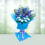 Send Flowers Bouquet 12 White Carnations With 6 Blue Orchids Gift Online in India