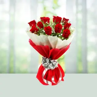 Send Flowers Bouquet 10 Red Roses Gift Online in India