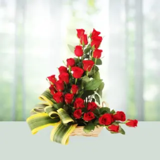 Send Flowers Basket 25 Red Exotic Red Roses Gift Online in India