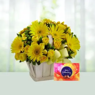 Send 15 Yellow Flowers Bouquet with Chocolates Gift Online in India