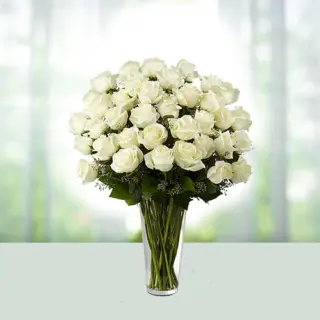 Send Flowers Bouquet 30 Fresh Bright White Roses Gift Online in India