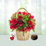 Send 18 Red Roses Flowers Bouquet with Half Kg Chocolates Truffle Cake And Teddy Gift Online in India