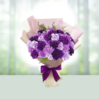 Send Flowers Bouquet 24 Fresh Mix White Purple Coloured Carnations Gift Online in India