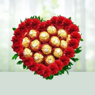 Send 20 Red Carnations Flower Bouquet And Ferrero Rocher Chocolates Gift Online in India