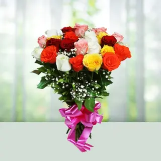 Send Flowers Bouquet 20 Mix Colour Roses Gift Online in India