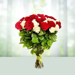 Send Flowers Bouquet 12 Red And White Roses Gift Online in India