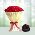 Send 24 Red Roses Flowers Bouquet with 1 kg Chocolate Cake Gift Online in India