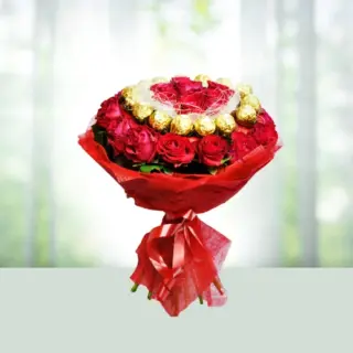 Send 24 Red Roses Flowers Bouquet with Ferroro Rocher Gift Online in India