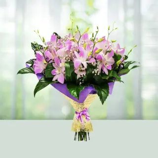 Send Flowers Bouquet 12 Purple Orchids Gift Online in India