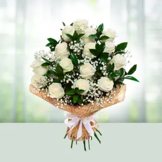 Send Flowers Bouquet 15 White Roses Gift Online in India
