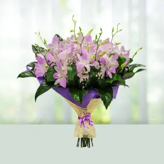 Send Flowers Bouquet 8 Purple Or Blue Or White Orchids Gift Online in India