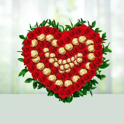 Send 40 Red Roses Flowers Bouquet and Ferrero Rocher Chocolates Gift Online in India