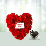 Send 40 Red Roses Flowers Bouquet In A Heart Shape with 1kg Chocolate Cake Gift Online in India