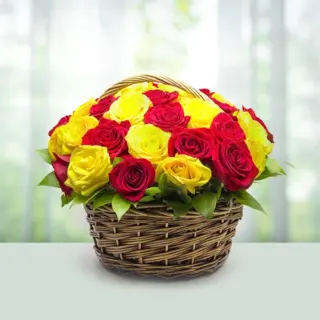 Send Flowers Basket 14 Red And Yellow Roses Gift Online in India