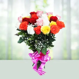 Send Flowers Bouquet 15 Mix Roses Gift Online in India