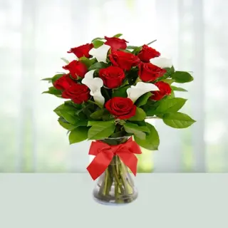 Send Flowers Bouquet 10 Red Roses 3 Asiatic Lilies Gift Online in India