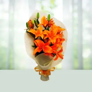 Send Flowers Bouquet 6 Asiatic Orange Lilies Gift Online in India