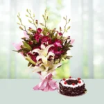 6-orchids-lilly-n-chocolate-cake-flowershopindia