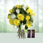 6-white-6-yellow-roses-cadbury-dark-chocolates-flowershopindia
