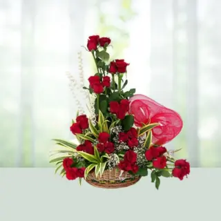 Send Flowers Basket 60 Red Lush Roses Gift Online in India