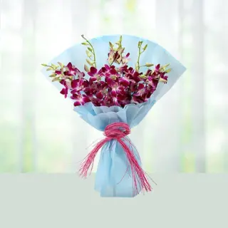 Send Flowers Bouquet 12 Purple Orchids Gift Online in India