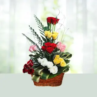 Send Flowers Basket 14 Mix Colour Of Roses Gift Online in India