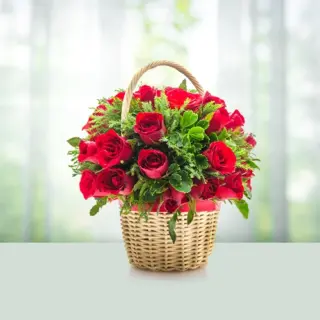 Send Flowers Basket 16 Red Roses Gift Online in India