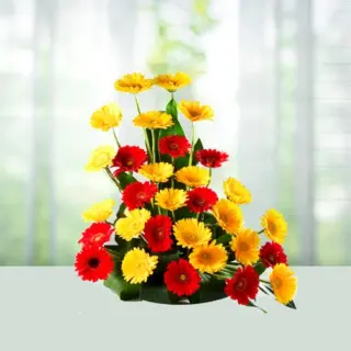 Send Flowers Basket 18 Red And Yellow Gerberas Gift Online in India