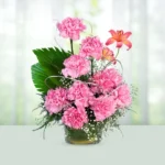 90-basket-10-pink-carnations-and-2-asiatic-pink-lilies-flowershopindia