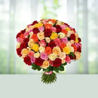 Send Flowers Bouquet 100 Mix Roses Gift Online in India